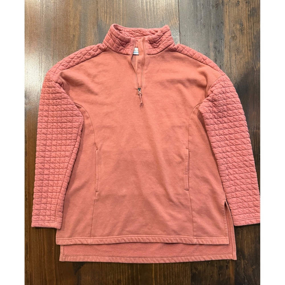 Columbia Womens Dusty Rose Quilted Mixed Media Quarter Zip Fleece Pullover M